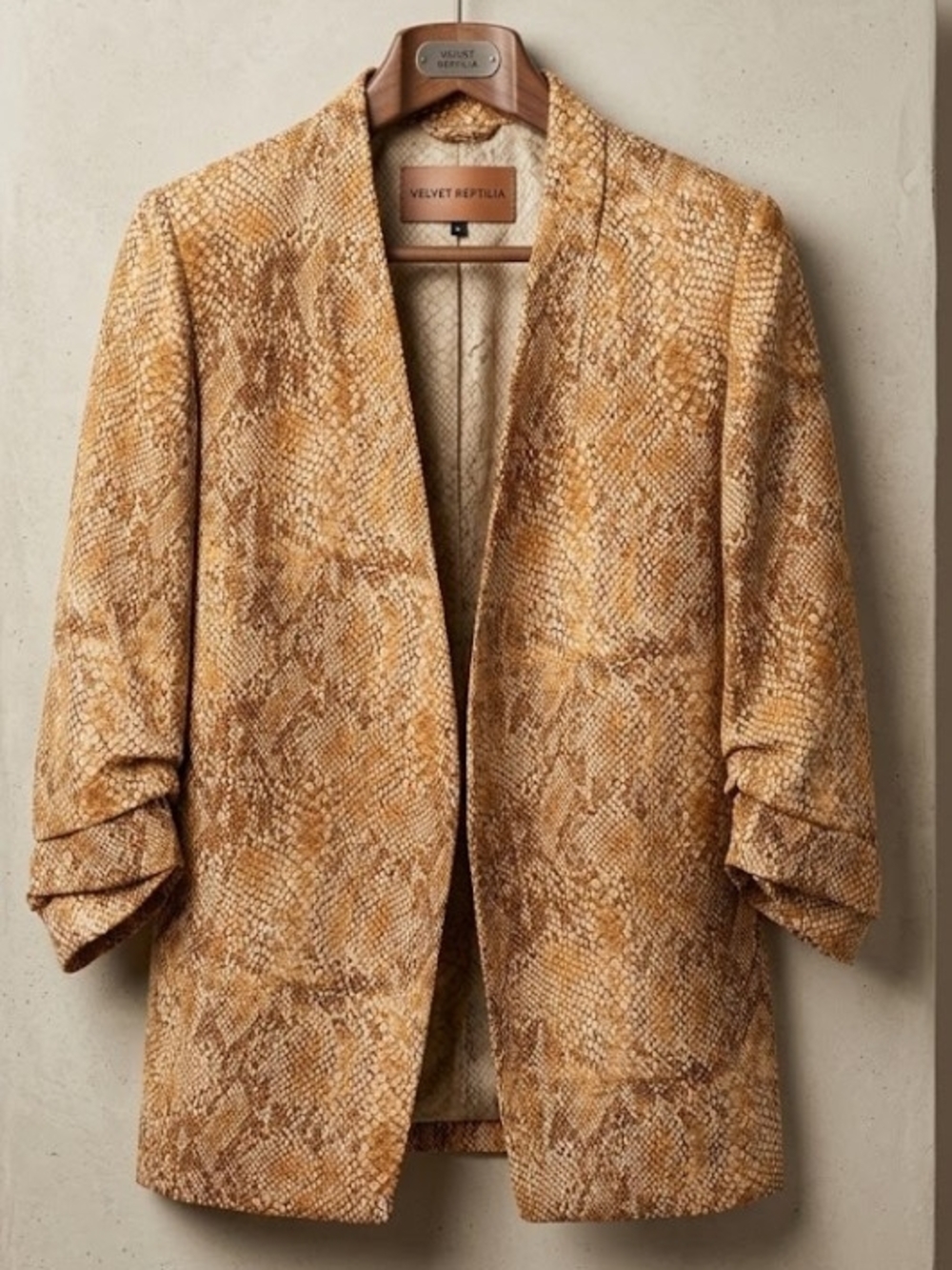 Babaton Aritzia Tan Snake-Print Open Blazer (Sz 6) Comfy Contemporary Layer